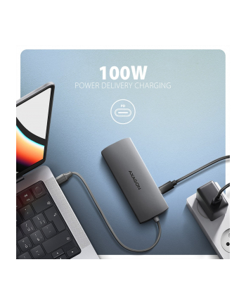 axagon HMC-8HLSA Wieloportowy hub USB-C 3.2 Gen 1 hub, 3x USB-A + 4K/30Hz HDMI + SD/microSD, GLAN, Audio, PD 100W, 20cm USB-C kabel