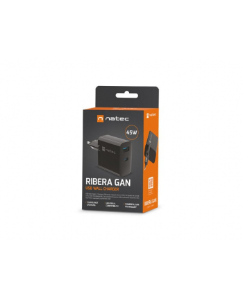 natec Ładowarka sieciowa Ribera GAN 1X USB-A + 1X USB-C 45W Czarna