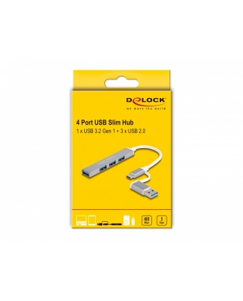 DeLOCK 4 Port Slim USB Hub with USB Type-C or USB Type-A, USB hub
