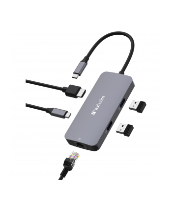 Verbatim USB-C Pro multiport hub CMH-05, 5 port, docking station (grey, HDMI, RJ-45, 2x USB-A, USB-C PD) nr 1
