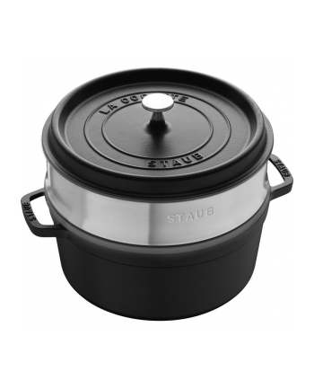 no name Garnek żeliwny okrągły z wkładem Staub - 38 ltr, Czarny