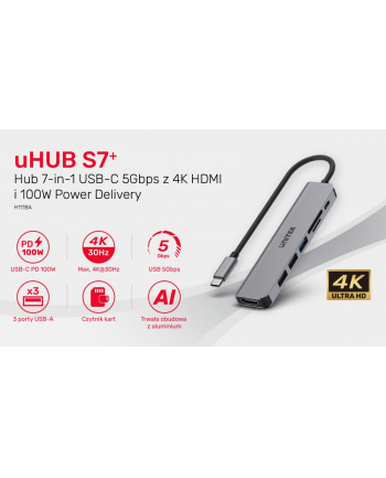 unitek HUB USB-C 7w1 Aluminium PD 100W , 5 Gbps , HDMI 4K nr 1