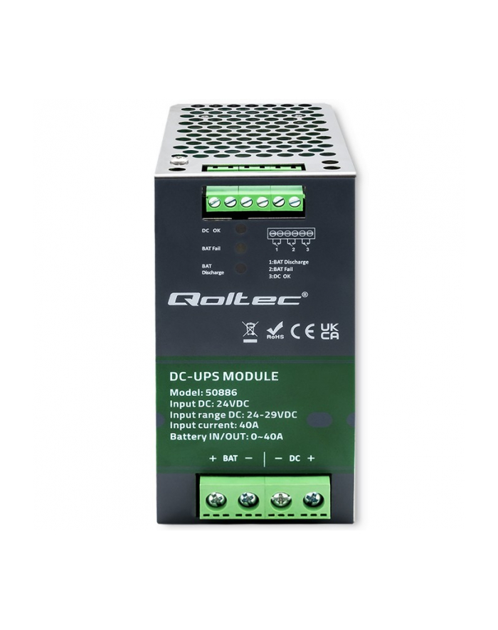 qoltec Moduł UPS DC na szynę DIN | 40A | 24V główny