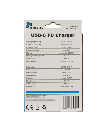 Inter Tech Inter Tech Charger Usb C 45W Black Pd 2045 nr 2