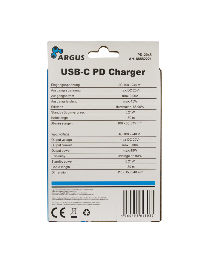 Inter Tech Inter Tech Charger Usb C 45W Black Pd 2045 główny