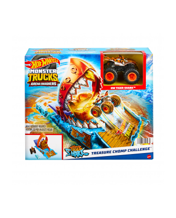 Hot Wheels Monster Trucks Arena Smashers: Entry Challenge - Tiger Shark Treasure Chomp Challenge, toy vehicle