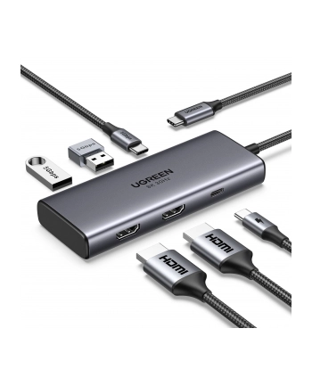Ugreen Adapter USB Adapter 6w1 CM498 Hub USB do 2x USB-A 3.0, USB-C 3.0, 2xHDMI, PD (15852) nr 1