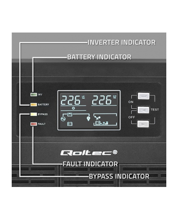 Zasilacz awaryjny UPS Qoltec 3kVA | 3000W | Power Factor 1.0 | LCD | EPO | USB | On-line