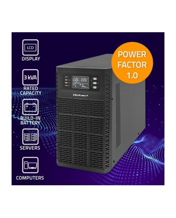 Zasilacz awaryjny UPS Qoltec 3kVA | 3000W | Power Factor 1.0 | LCD | EPO | USB | On-line