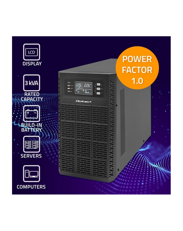 Zasilacz awaryjny UPS Qoltec 3kVA | 3000W | Power Factor 1.0 | LCD | EPO | USB | On-line główny