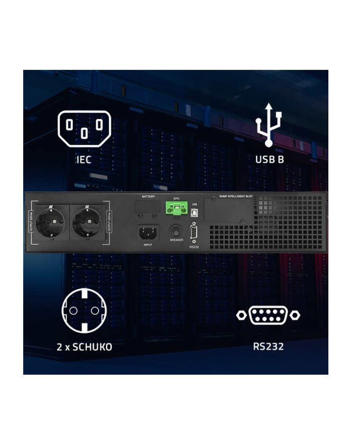 Zasilacz awaryjny UPS Qoltec do RACK | 1kVA | 1000W | Power Factor 1.0 | LCD | On-line główny