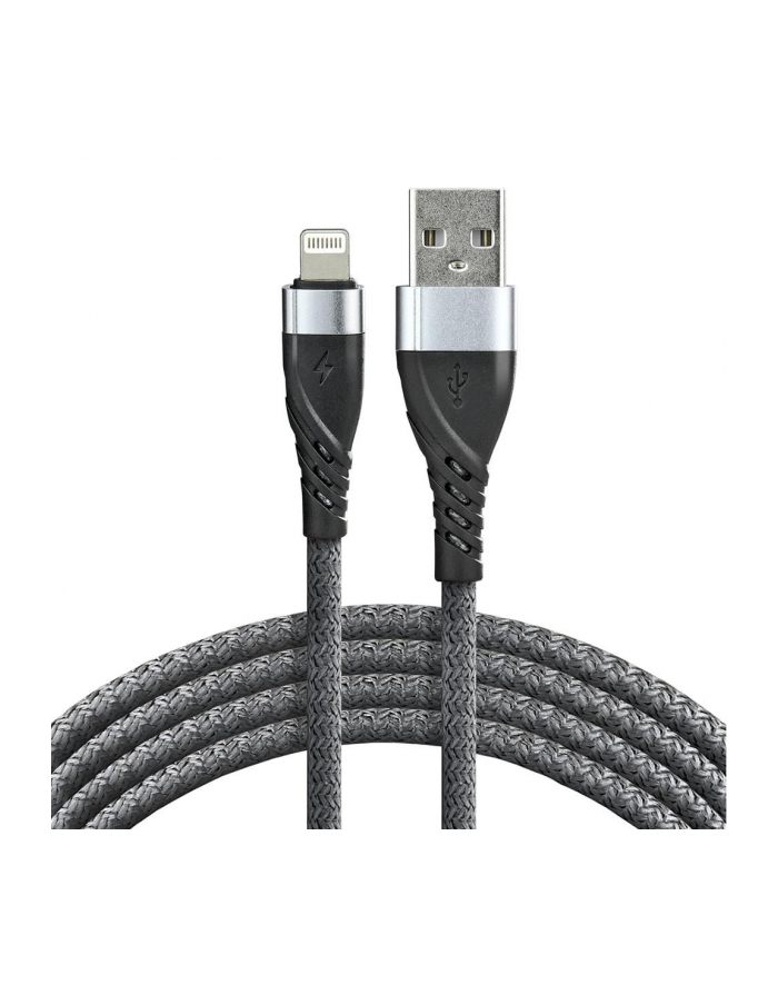 Kabel przewód pleciony USB - Lightning / iPhone everActive CBB-2IG 200cm z obsługą szybkiego ładowania do 2,4A szary główny