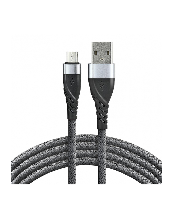 Kabel przewód pleciony USB - micro USB everActive CBB-2MG 200cm z obsługą szybkiego ładowania do 2,4A szary główny