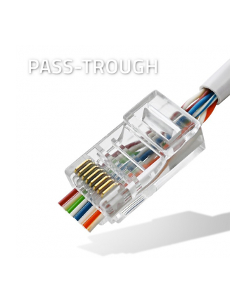 Wtyk QOLTEC przelotowy złącze RJ45 | CAT5e | UTP | Pass Through | Pozłacane styki | 100 sztuk