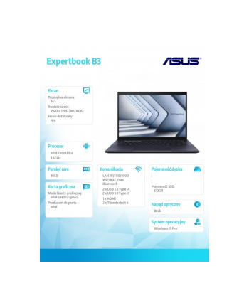 Notebook Asus B3404CMA-Q50360X 14''WUXGA/Ultra 7 155U/16GB/SSD512GB/Arc/11PR Star Black 5Y