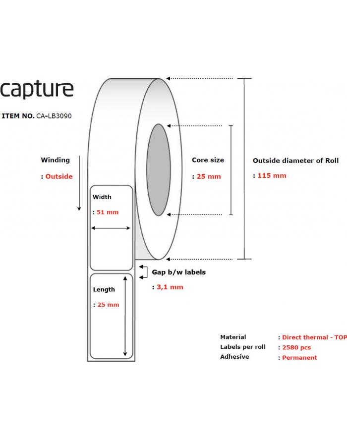 Capture Label 51X25, Core 25, (CALB3090) główny