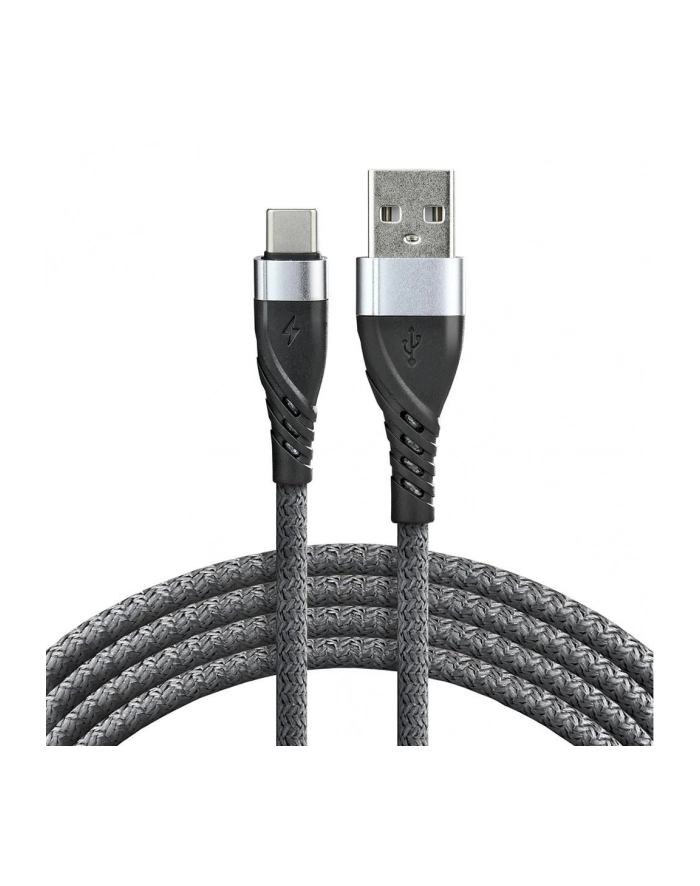 Kabel przewód pleciony USB - USB-C / Typ-C everActive CBB-2CG 200cm z obsługą szybkiego ładowania do 3A szary główny