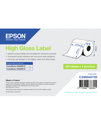 Epson High Gloss Label - Die-Cut Roll: 210mm x 297mm, 194 labels C33S045728