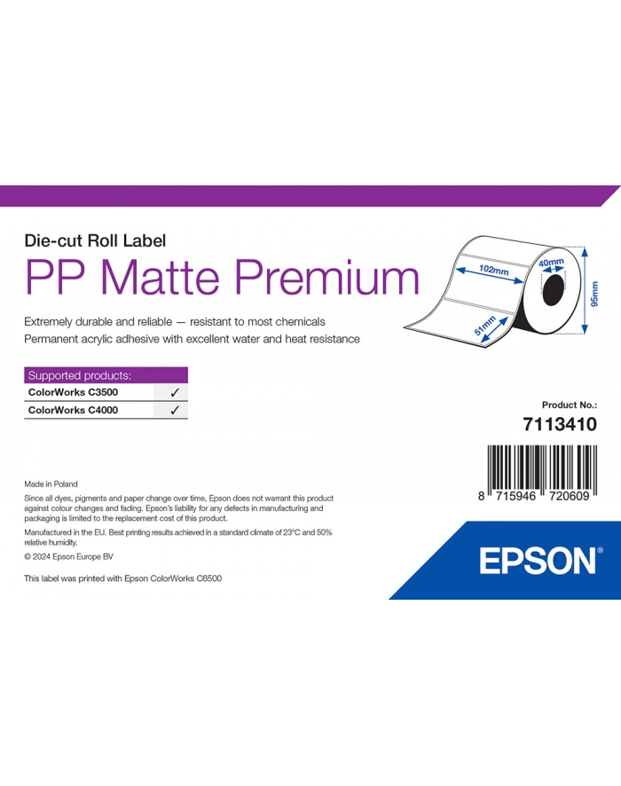 Epson Etykieta Matowa Pp Premium, 76Mm X 51 Mm, 535 Etykiet (7113413) główny