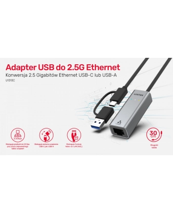 unitek Adapter USB-A/C 3.1 GEN1 RJ45, 2,5 Gbps, U1313C nr 1