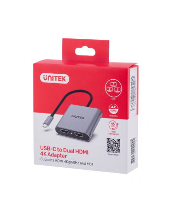 unitek Adapter USB-C - 2x HDMI 2.0,  4K MST, M/F