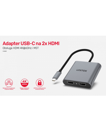 unitek Adapter USB-C - 2x HDMI 2.0,  4K MST, M/F