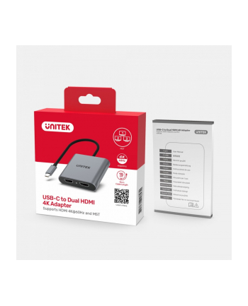 unitek Adapter USB-C - 2x HDMI 2.0,  4K MST, M/F