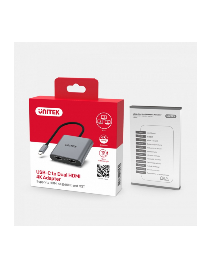 unitek Adapter USB-C - 2x HDMI 2.0,  4K MST, M/F główny