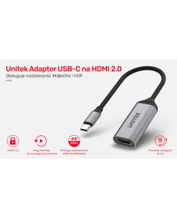 unitek Adapter USB-C - HDMI 2.0, 4K 60Hz, M/F, V1420A