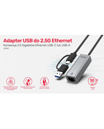 unitek Adapter USB-A/C 3.1 GEN1 RJ45, 2,5 Gbps, U1313C nr 1