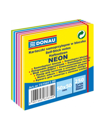 pbs connect Mini kostka samoprzylepna DONAU, 50x50mm, 1x250 kart., neon, 11-warstw, neon-pastel, mix kolorów