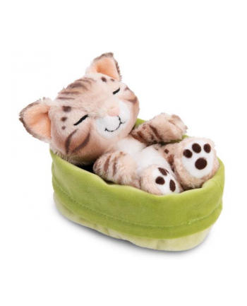 NICI 49747 Maskotka kot bengalski 12cm śpiący w koszyku, zielony GREEN