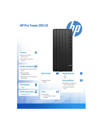 hp inc. Komputer 290 Tower G9 i3-13100 256/16/DVDR/W11P 936A5EA