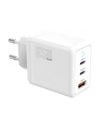 tb Ładowarka sieciowa 2x USB C + USB A Power Delivery biała, GaN 65W nr 1