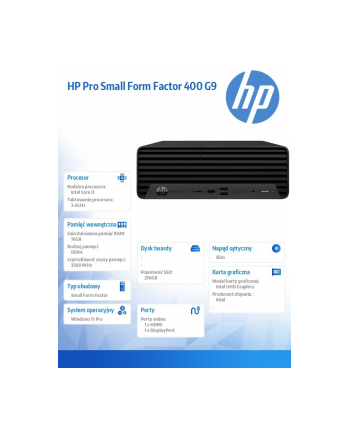 hp inc. Komputer stacjonarny Pro Small Form Factor 400 G9 i3-13100 256GB/16GB/DVD/W11P  881J2EA