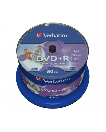 verbatim DVD+R 47GB 16X PHOTO/INK PRINTABLE 50PK SPINDLE