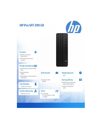 hp inc. Komputer stacjonarny Pro SFF 290 G9 i3-13100 256GB/8GB/DVDR/W11P 883U6EA