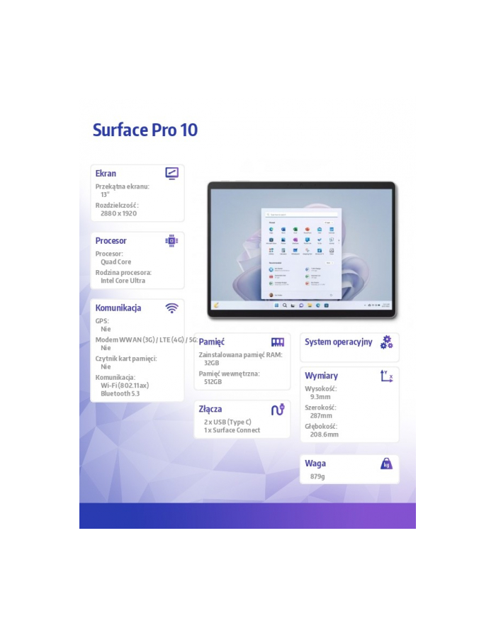 microsoft Surface Pro10 Intel Core Ultra 5-135U/32GB/512GB/Comm Plat/X93-00004 główny