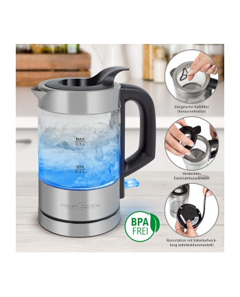 ProfiCook glass kettle PC-WKS 1228 G, kettle (stainless steel/Kolor: CZARNY, 0.5 liters)