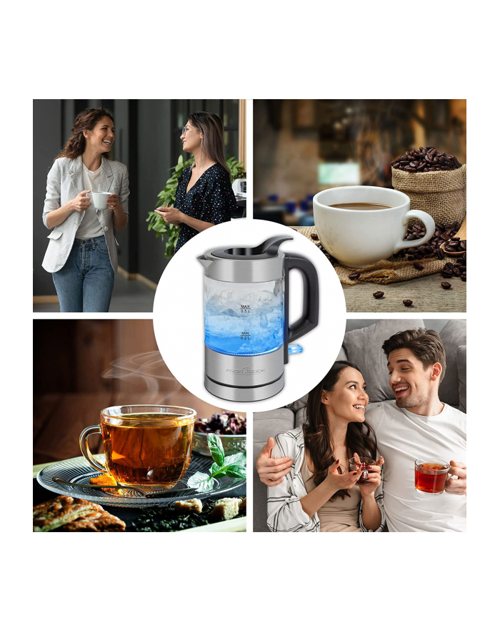 ProfiCook glass kettle PC-WKS 1228 G, kettle (stainless steel/Kolor: CZARNY, 0.5 liters) główny