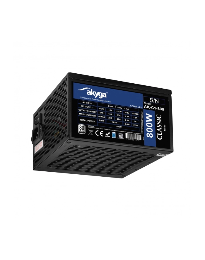 AKYGA ATX Power Supply 800W AK-C1-800 P4+4 2x PCI-E 6+2 pin 6x SATA 3x Molex APFC FAN 12cm główny