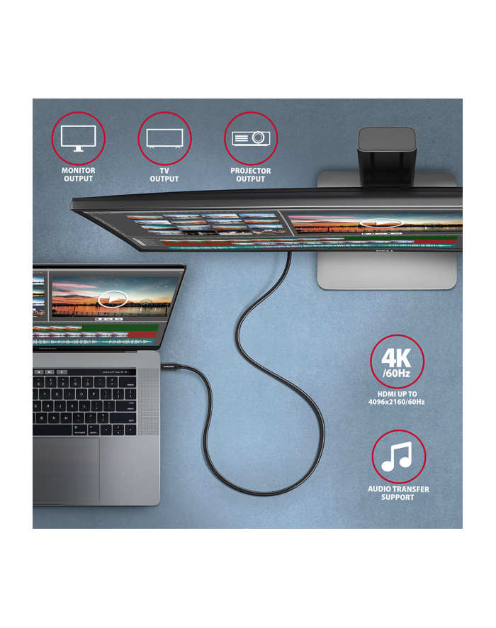 no name AXAGON BUCM32-CM20AB USB-C 32 Gen 2 do USB-C 32 Gen 2, czarny - 2m główny