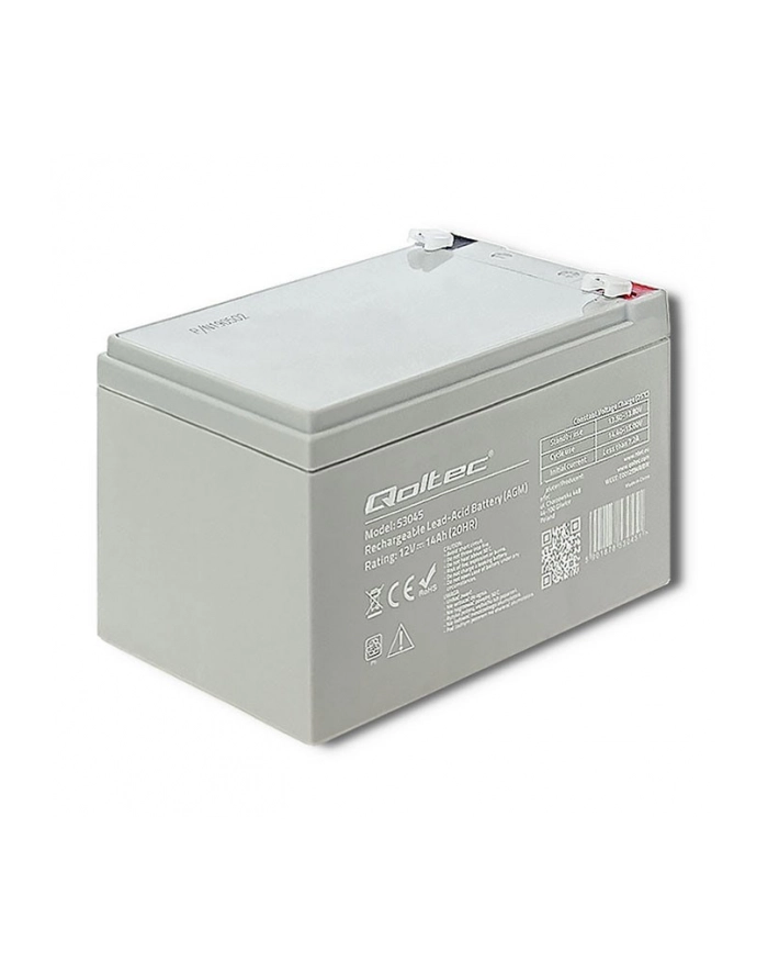 Qoltec Akumulator AGM | 12V | 14Ah | Bezobsługowy | Wydajny | LongLife | do UPS, security główny