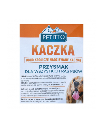 PETITTO Ucho królicze nadziewane kaczką  500G