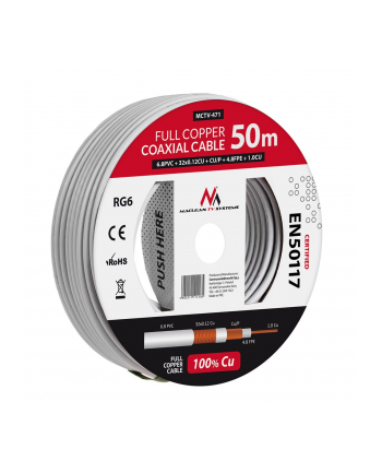 Kabel  koncentryczny Maclean, Przewód antenowy satelitarny, RG6 102CU+48FPE+CU/P+32*012CU+68PVC, 50M, MCTV-471