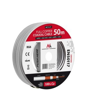 Kabel  koncentryczny Maclean, Przewód antenowy satelitarny, RG6 102CU+48FPE+CU/P+32*012CU+68PVC, 50M, MCTV-471