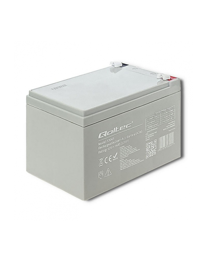 Qoltec Akumulator AGM | 12V | 14Ah | Bezobsługowy | Wydajny | LongLife | do UPS, security główny