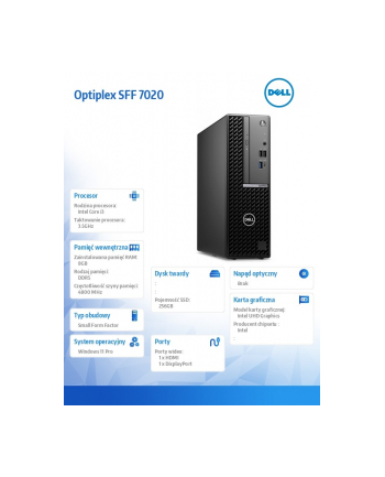 dell Komputer Optiplex SFF/Core i3-14100/8GB/256GB SSD/Integrated/WLAN + BT/Kb/Mouse/W11Pro