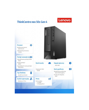 lenovo Komputer ThinkCentre Neo 50s G4 SFF 12JH002CPB W11Pro i5-13400/16GB/512GB/INT/DVD/3YRS OS