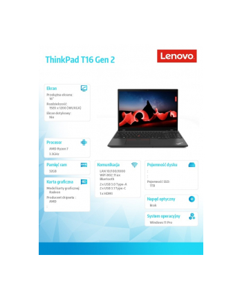 lenovo Notebook ThinkPad T16 G2 21K7003PPB W11Pro 7840U/32GB/1TB/AMD/16.0 WUXGA/Thunder Black/3YRS Premier Support + CO2 Offset